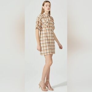 adL Plaid Salmon Crinkled Men's Collar shirt Dress Size XS